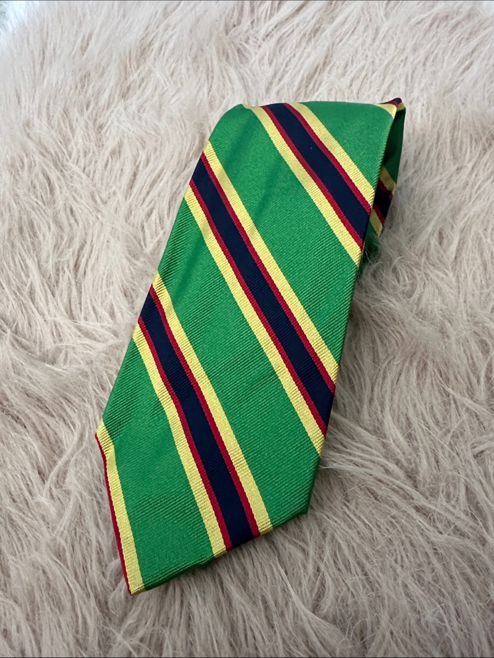 Polo by Ralph Lauren Green Tie with Yellow and Navy Stripe Pattern